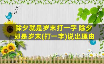 除夕就是岁末打一字 除夕即是岁末(打一字)说出理由